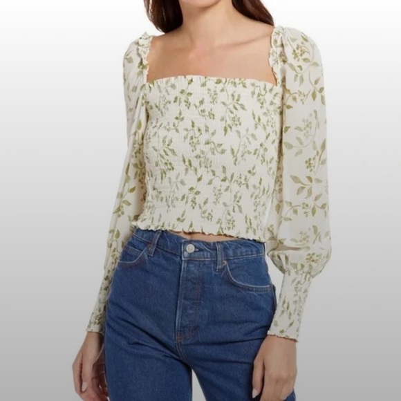 REFORMATION Pinto Smocked Top In Cypress